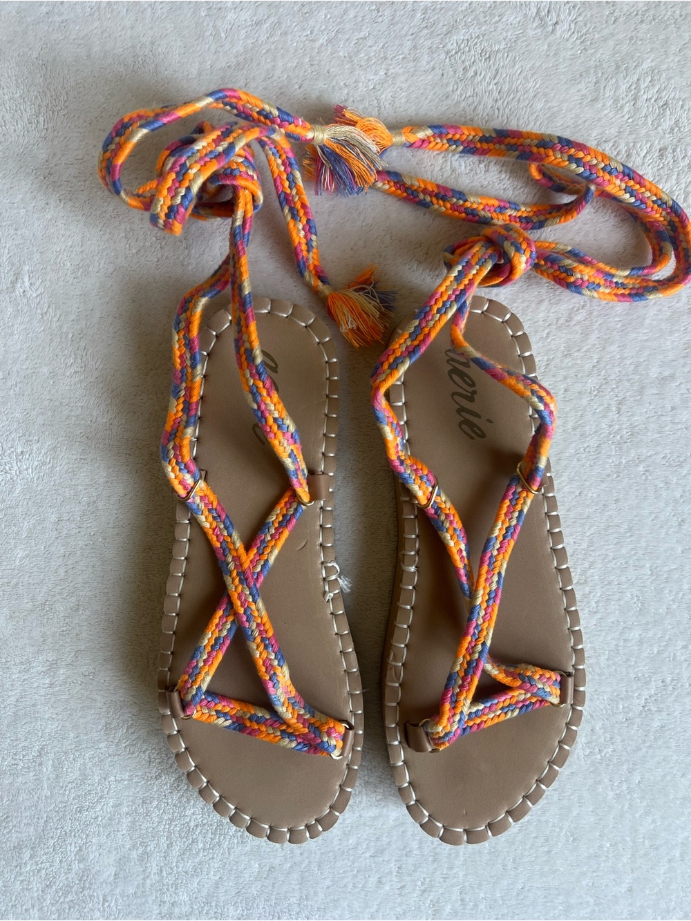 Aerie Braided Rope Platform Sandals Lace Up